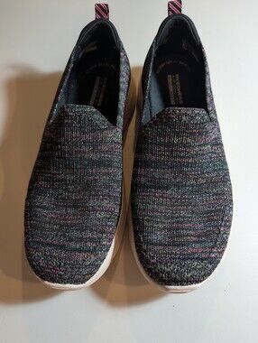 Skechers Slip-On Knit Sneakers in Black with Pink Accents